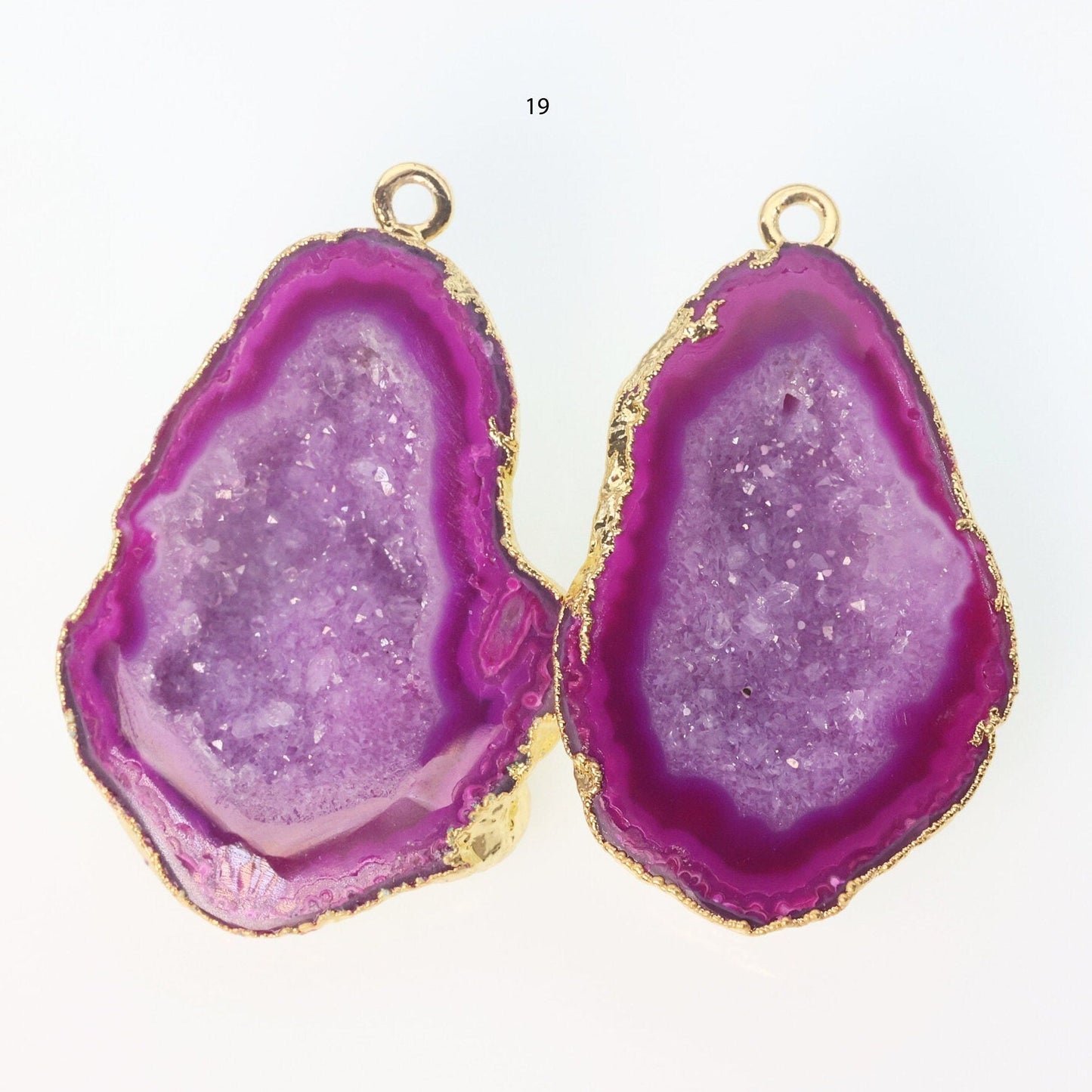 Gold Edged Fuscia cave druzy or tobasco druzy geode Pairs For Earrings *Order Exact Pairs as in Photos* - Meena Design