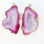 Gold Edged Fuscia cave druzy or tobasco druzy geode Pairs For Earrings *Order Exact Pairs as in Photos* - Meena Design