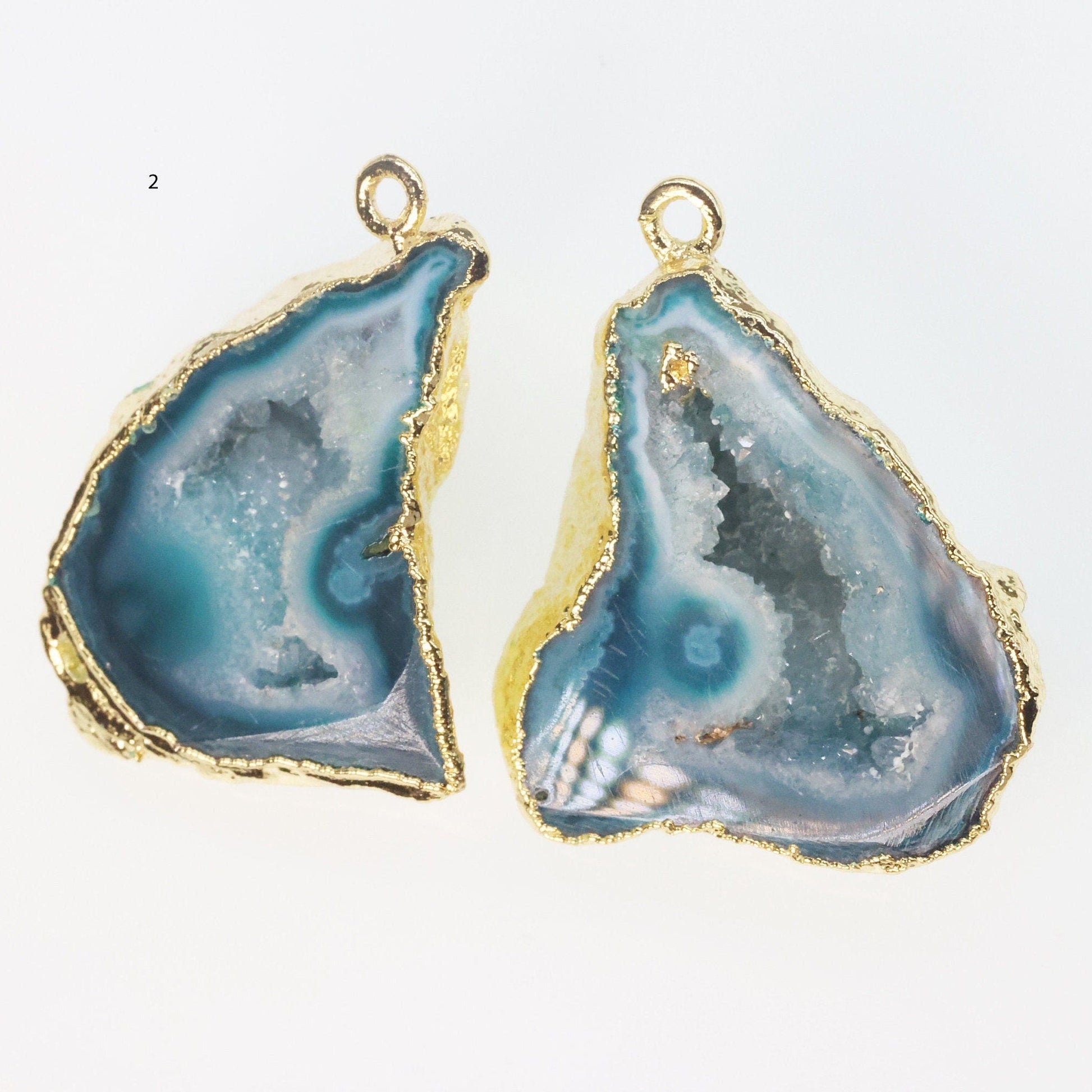 Gold Edged Green cave druzy or tobasco druzy geode Pairs *Order Exact Pairs as in Photos* - Meena Design