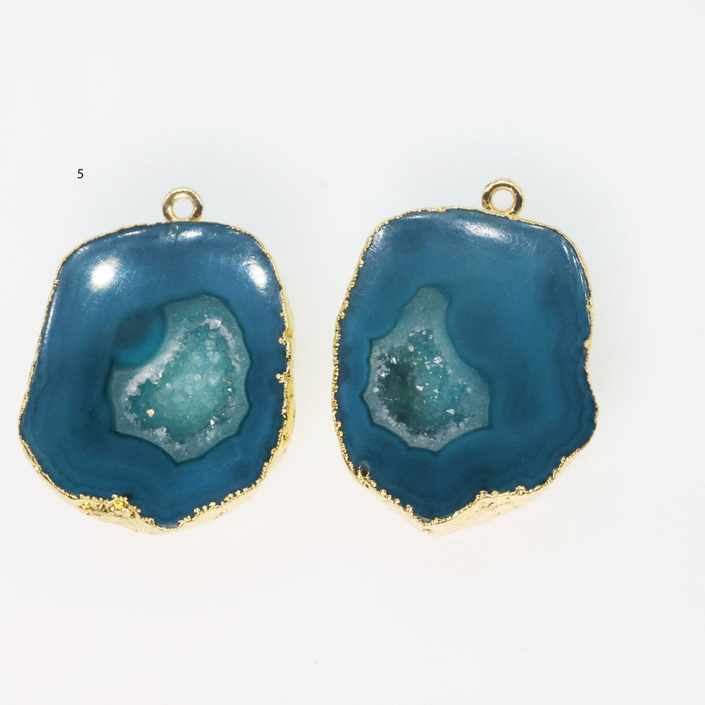 Gold Edged Green cave druzy or tobasco druzy geode Pairs *Order Exact Pairs as in Photos* - Meena Design