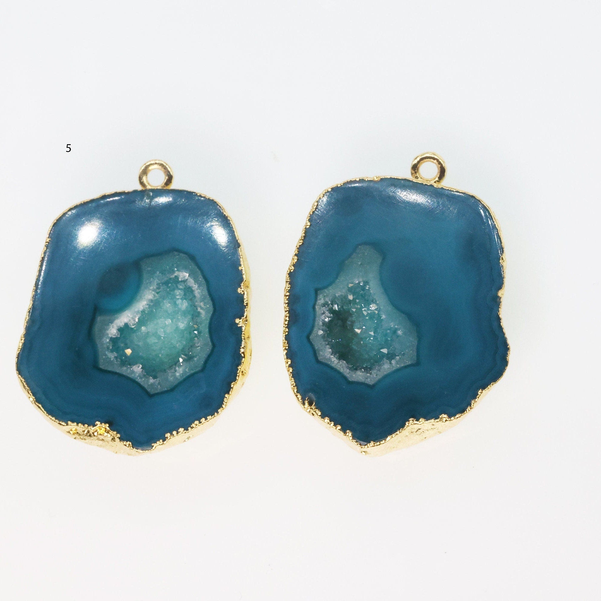 Gold Edged Green cave druzy or tobasco druzy geode Pairs *Order Exact Pairs as in Photos* - Meena Design