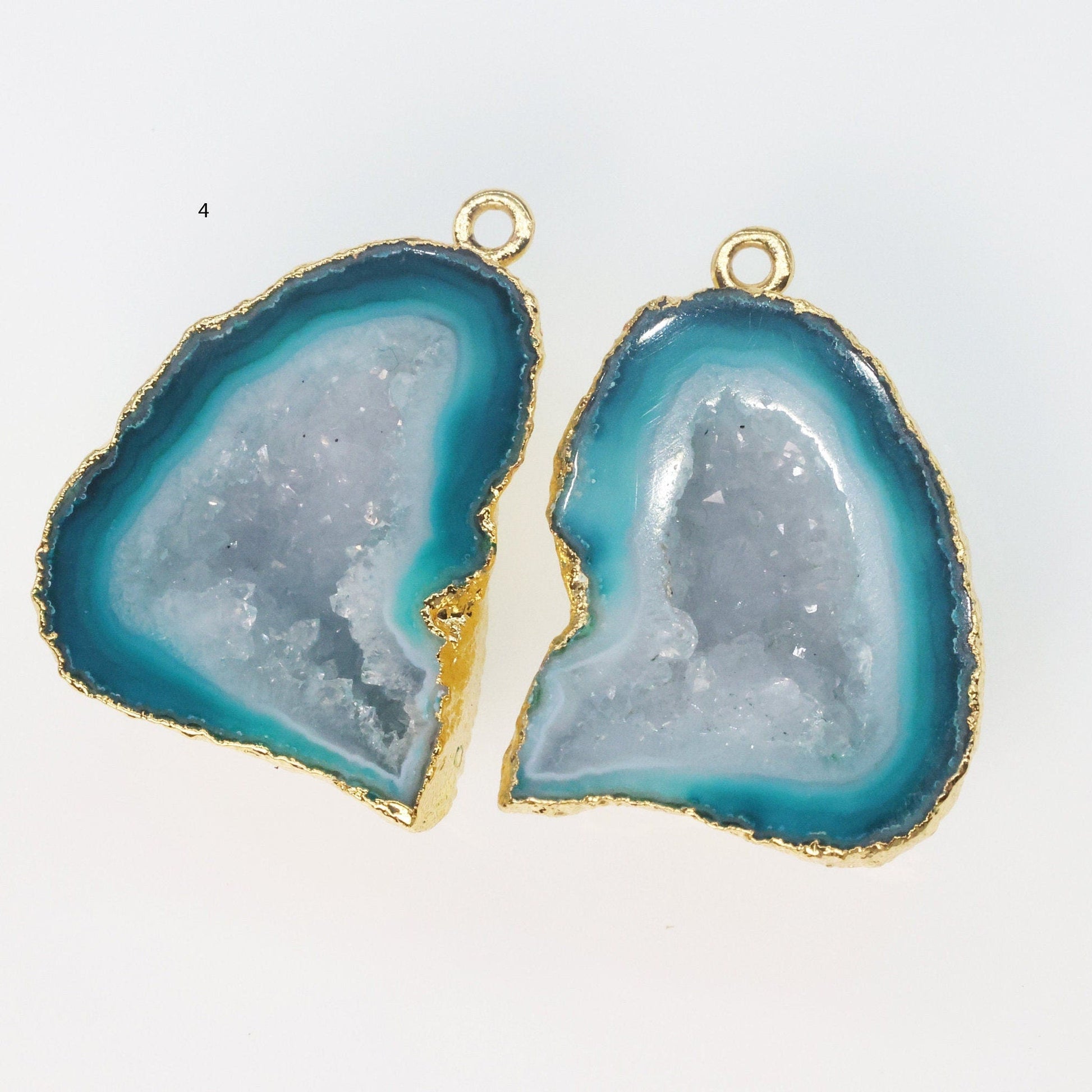 Gold Edged Green cave druzy or tobasco druzy geode Pairs *Order Exact Pairs as in Photos* - Meena Design