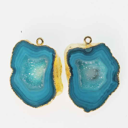 Gold Edged Green cave druzy or tobasco druzy geode Pairs *Order Exact Pairs as in Photos* - Meena Design