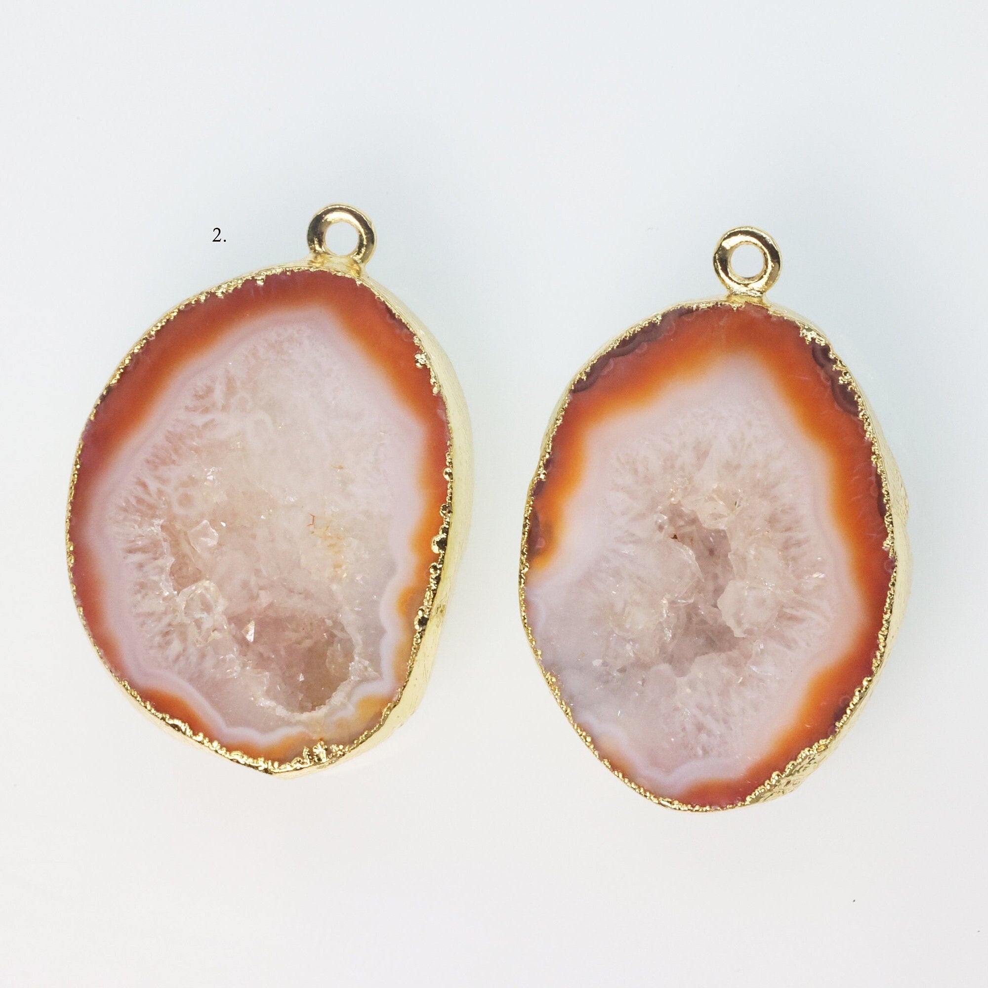 Gold Edged orange cave druzy or tobasco druzy geode Pairs For Earrings * Order Exact Pairs as in Photos* - Meena Design