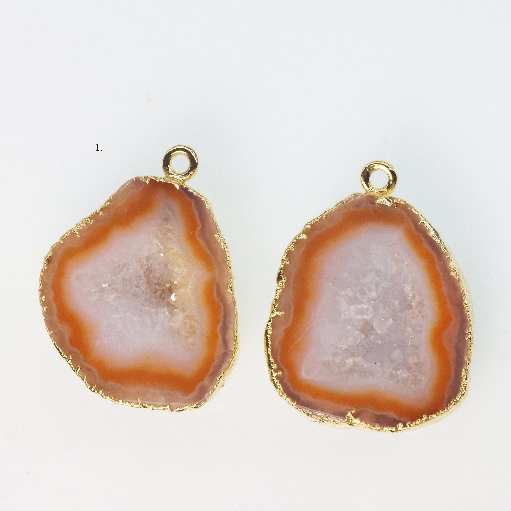 Gold Edged orange cave druzy or tobasco druzy geode Pairs For Earrings * Order Exact Pairs as in Photos* - Meena Design