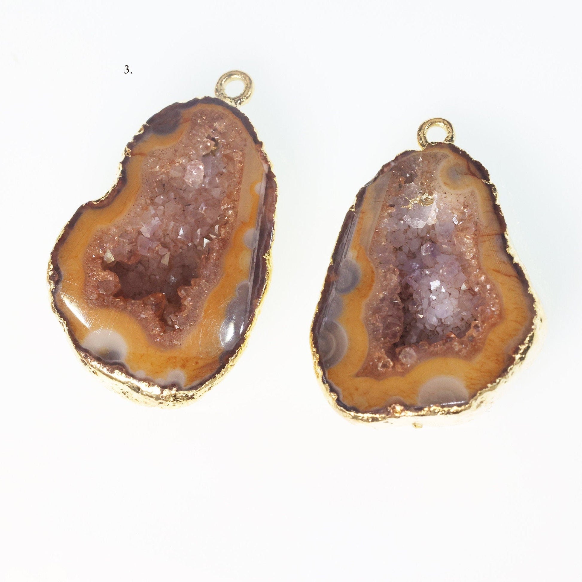 Gold Edged orange cave druzy or tobasco druzy geode Pairs For Earrings * Order Exact Pairs as in Photos* - Meena Design