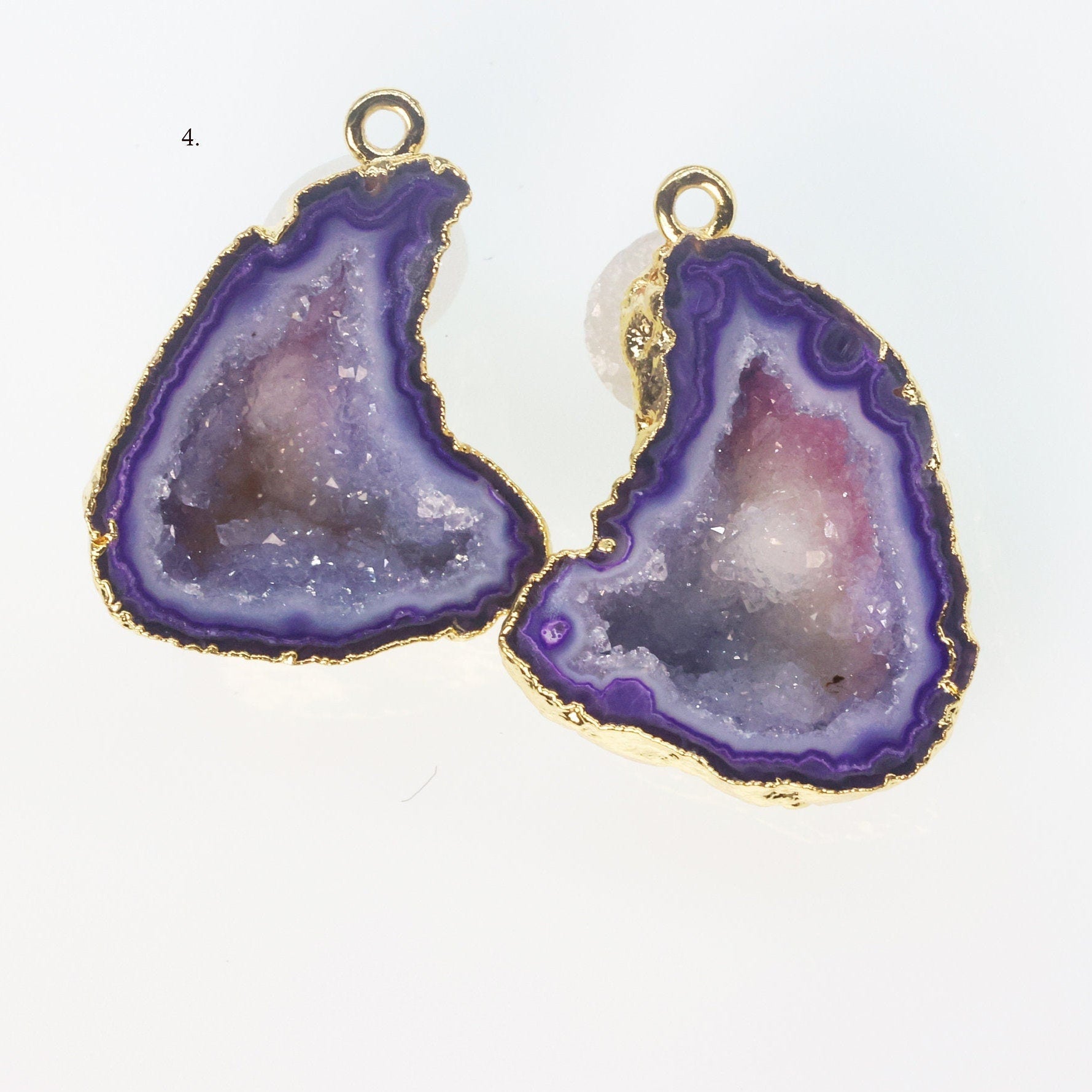 Gold Edged Purple cave druzy or tobasco druzy geode Pairs For Earrings * Order Exact Pairs as in Photos - Meena Design