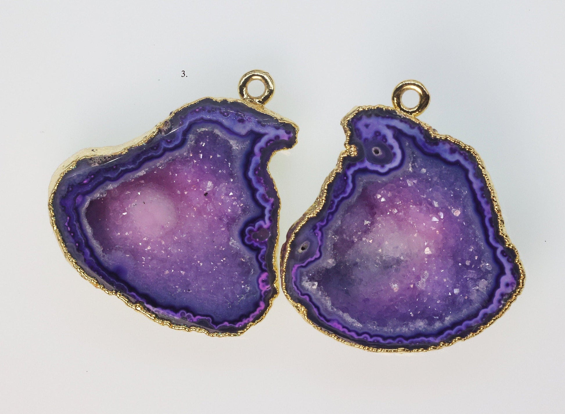 Gold Edged Purple cave druzy or tobasco druzy geode Pairs For Earrings * Order Exact Pairs as in Photos - Meena Design
