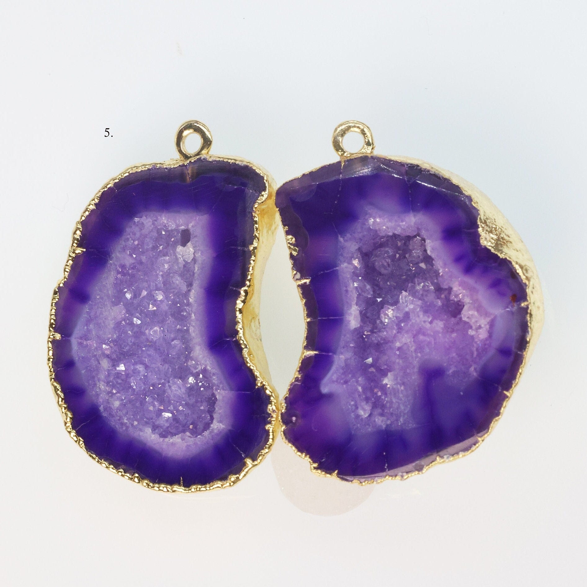 Gold Edged Purple cave druzy or tobasco druzy geode Pairs For Earrings * Order Exact Pairs as in Photos - Meena Design