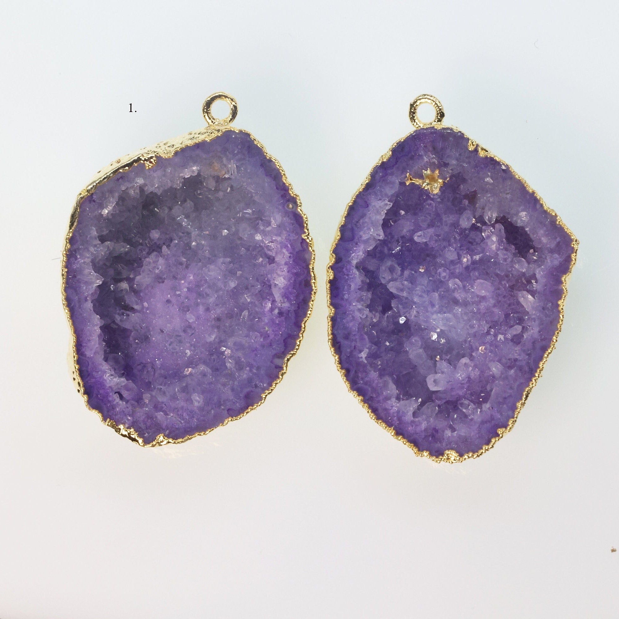 Gold Edged Purple cave druzy or tobasco druzy geode Pairs For Earrings * Order Exact Pairs as in Photos - Meena Design