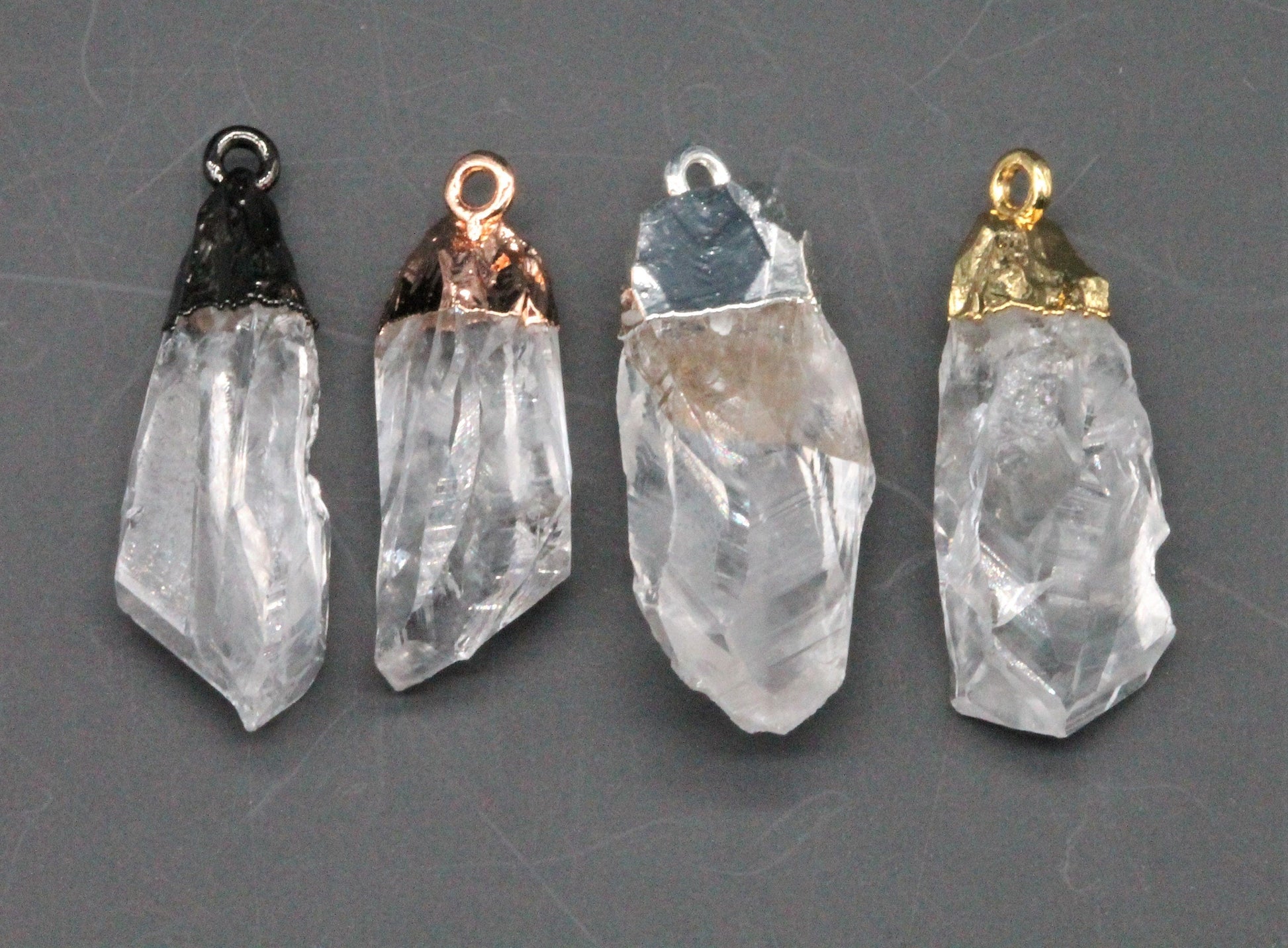 Gold Edged Rock Crystal Quartz Point charms Rough Clear Spike Points 15 - 45 mm long - Meena Design
