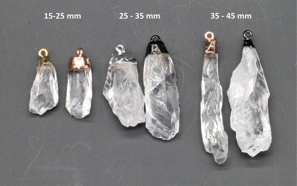 Gold Edged Rock Crystal Quartz Point charms Rough Clear Spike Points 15 - 45 mm long - Meena Design