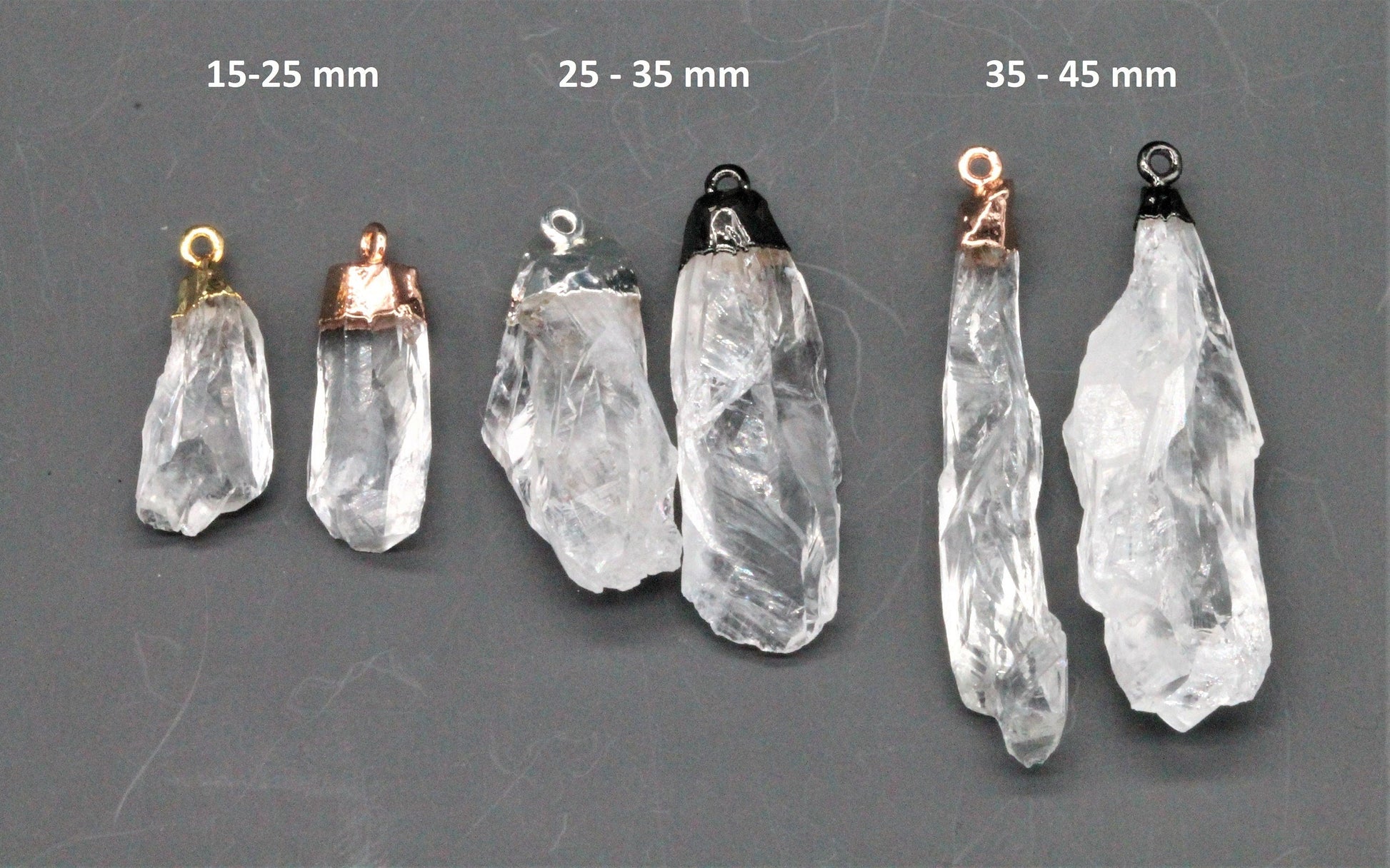 Gold Edged Rock Crystal Quartz Point charms Rough Clear Spike Points 15 - 45 mm long - Meena Design