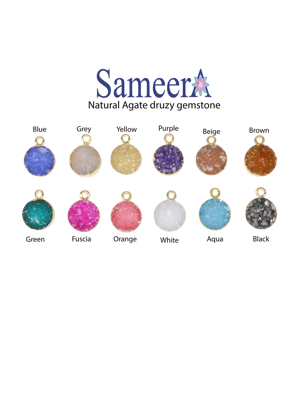 Gold Electroplated Druzy Single Bail Connector, 10mm Round Shape Druzy Gemstone Pendant - Meena Design