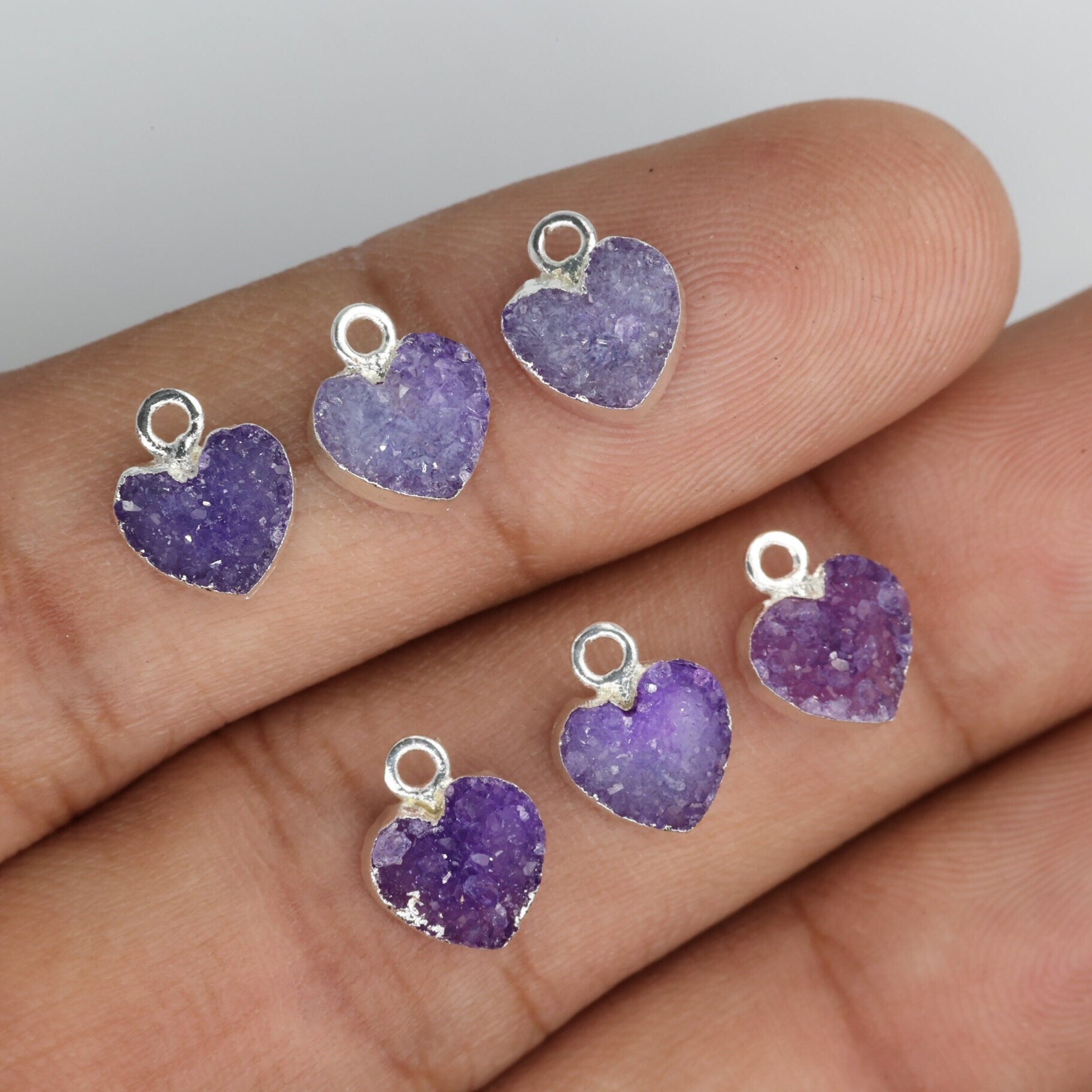 Heart Druzy Natural Gemstone, jewelry making supply, Single Bail, Dainty Minimalist - Meena Design
