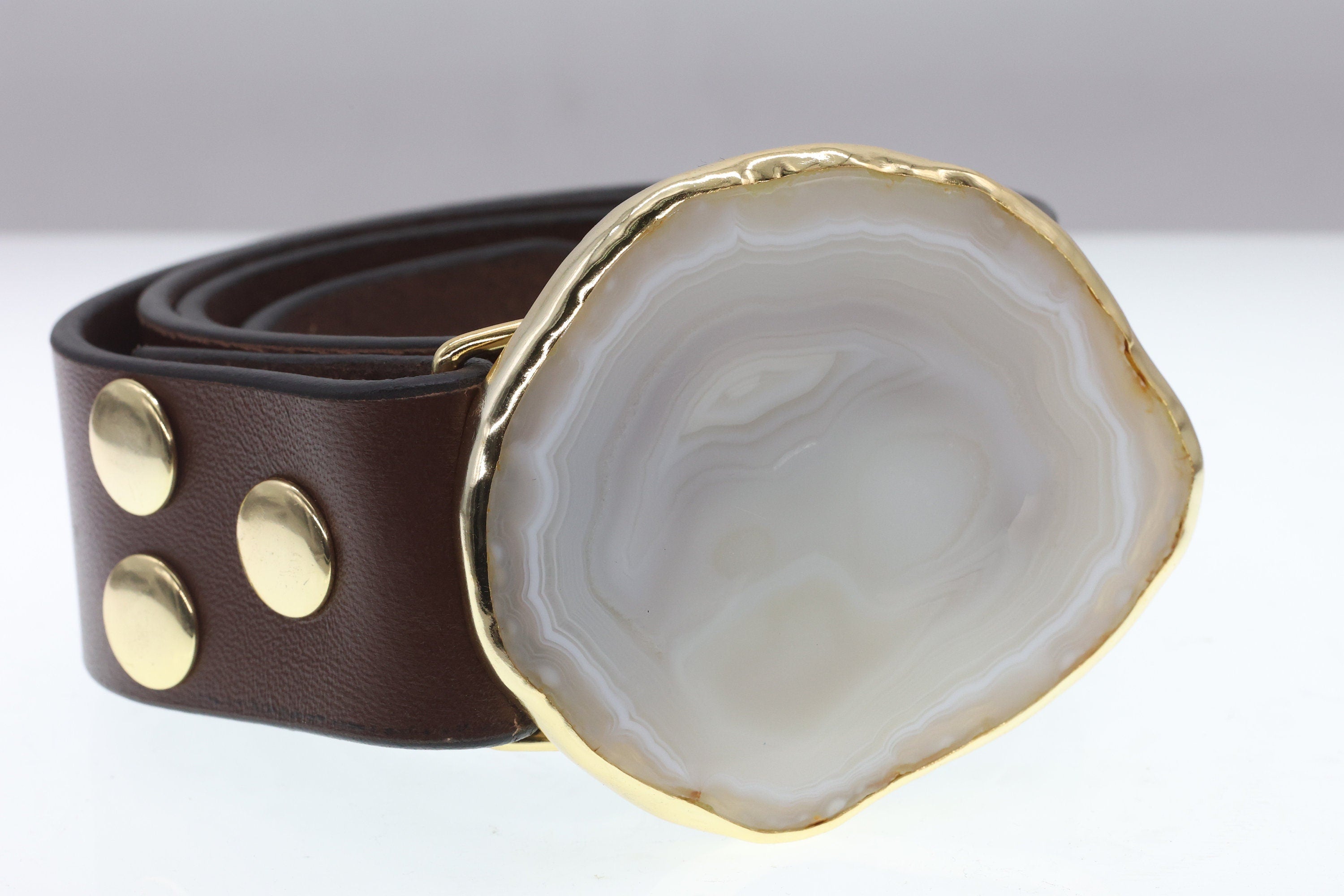 Leather Belts Agate Natural Gemstones Natural Gold Plated On Brass - Meena Design