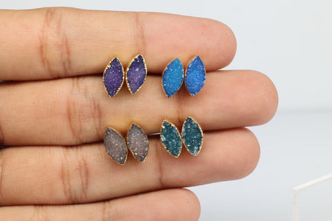 Marquise Druzy Dainty And Minimalistic Studs, 5x10 mm - Meena Design