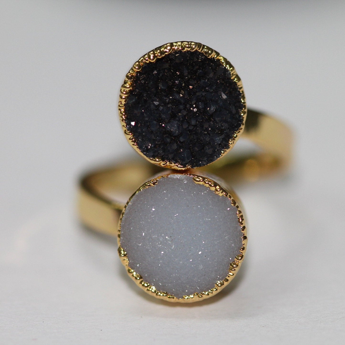 Micron Gold Rings druzy ring, gold ring, natural gemstone ring, gold edged druzy ring, adjustable ring, statement ring - Meena Design