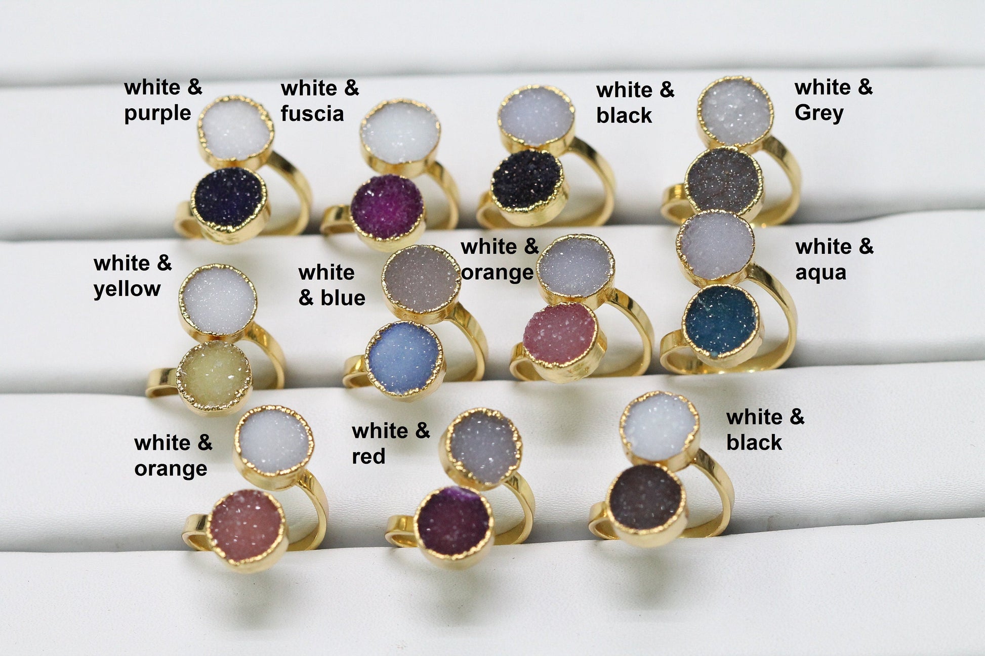 Micron Gold Rings druzy ring, gold ring, natural gemstone ring, gold edged druzy ring, adjustable ring, statement ring - Meena Design