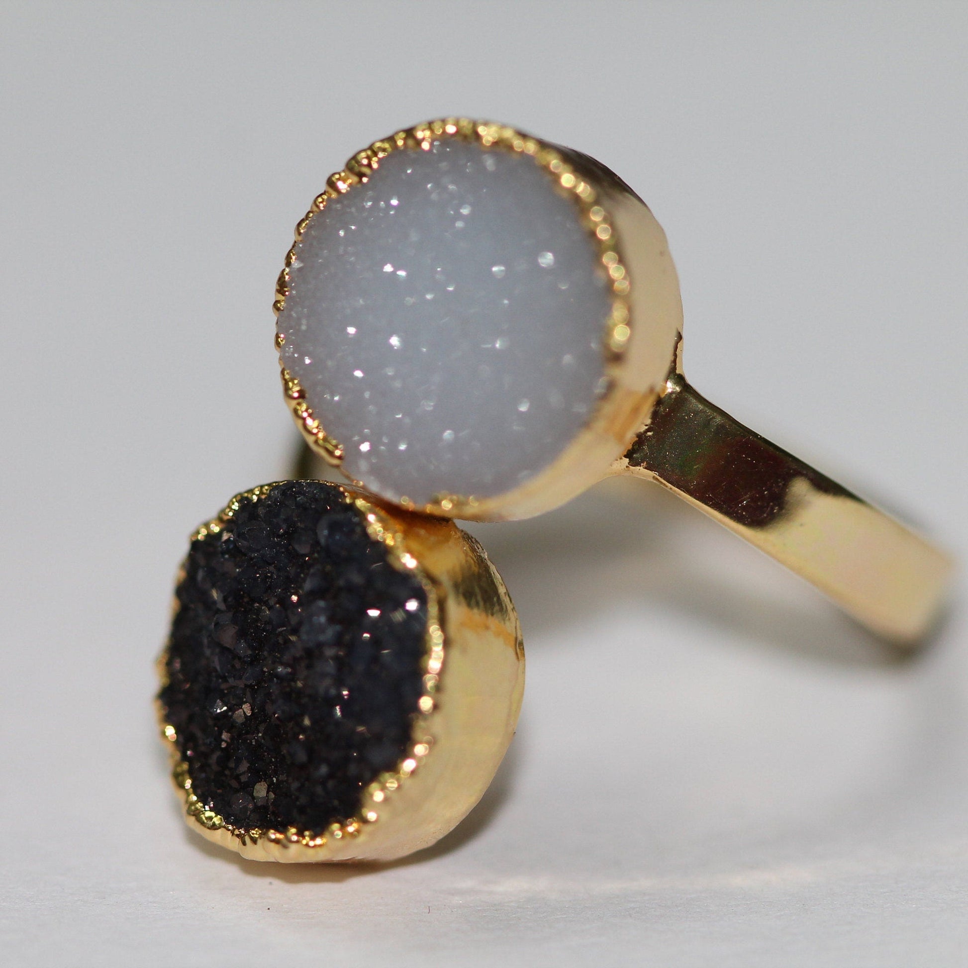 Micron Gold Rings druzy ring, gold ring, natural gemstone ring, gold edged druzy ring, adjustable ring, statement ring - Meena Design
