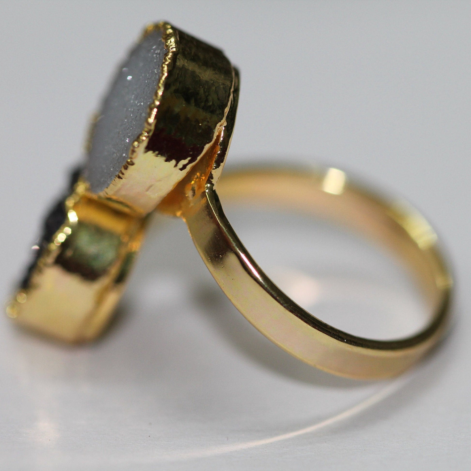 Micron Gold Rings druzy ring, gold ring, natural gemstone ring, gold edged druzy ring, adjustable ring, statement ring - Meena Design