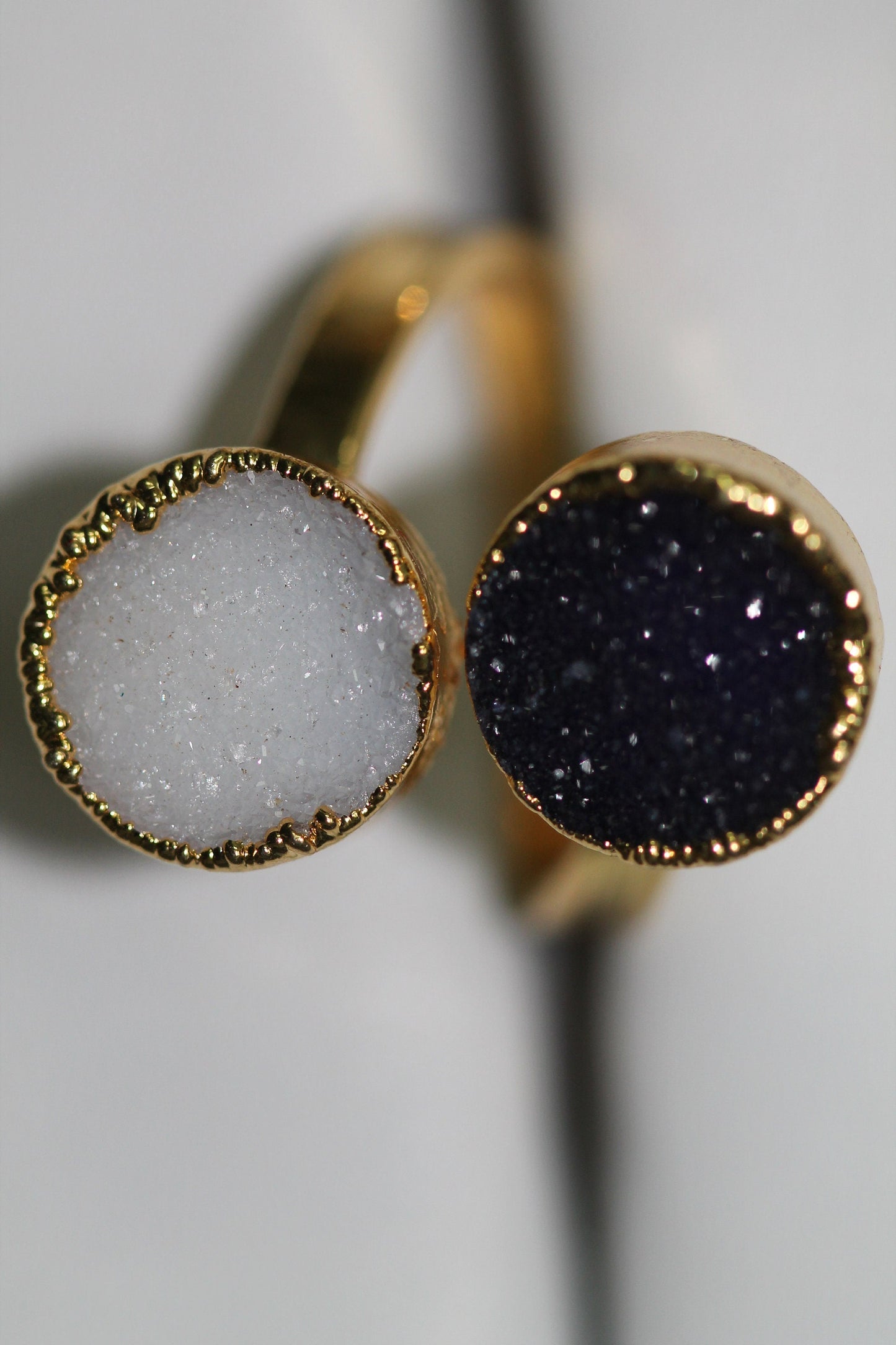 Micron Gold Rings druzy ring, gold ring, natural gemstone ring, gold edged druzy ring, adjustable ring, statement ring - Meena Design