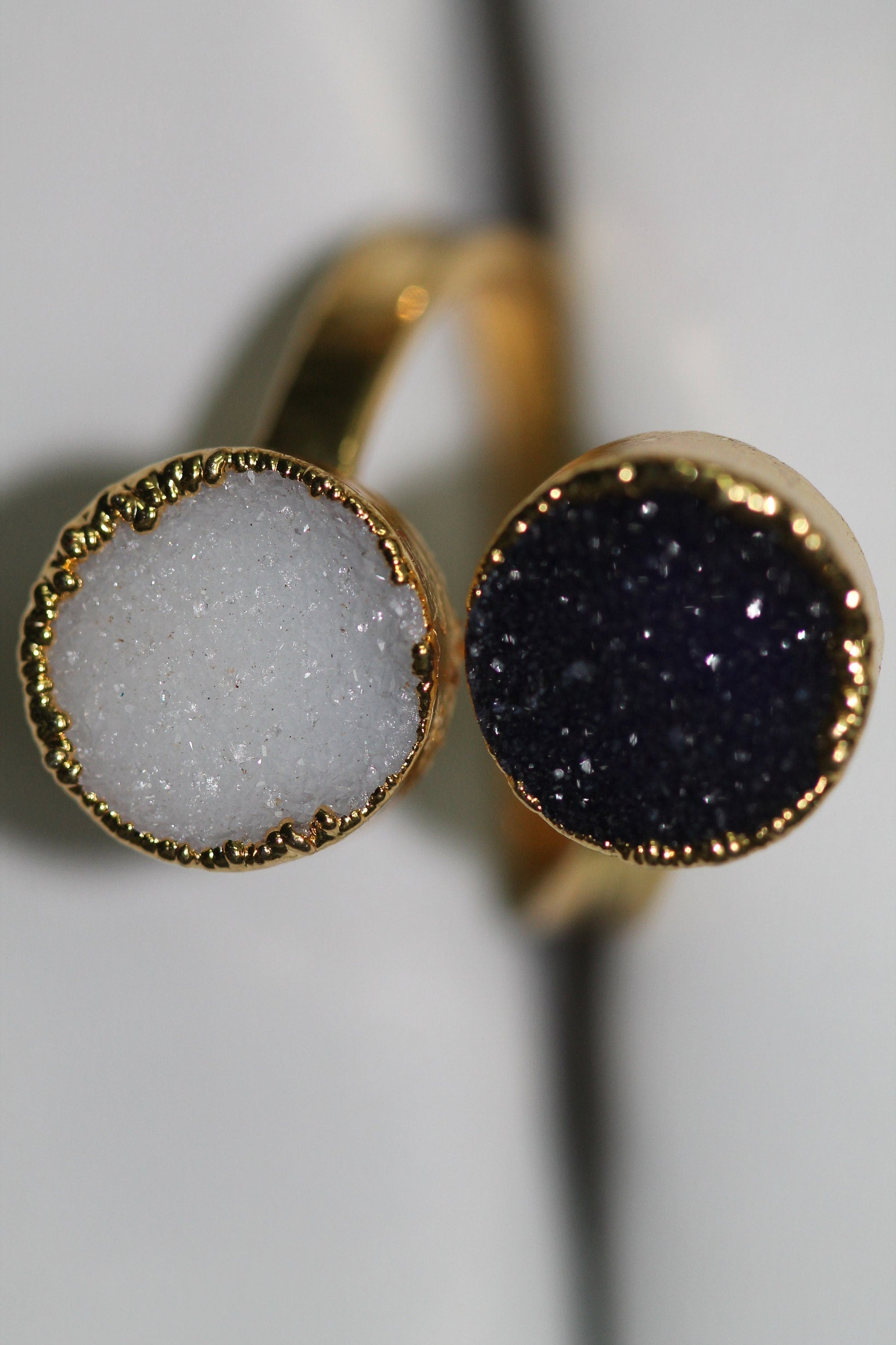 Micron Gold Rings druzy ring, gold ring, natural gemstone ring, gold edged druzy ring, adjustable ring, statement ring - Meena Design