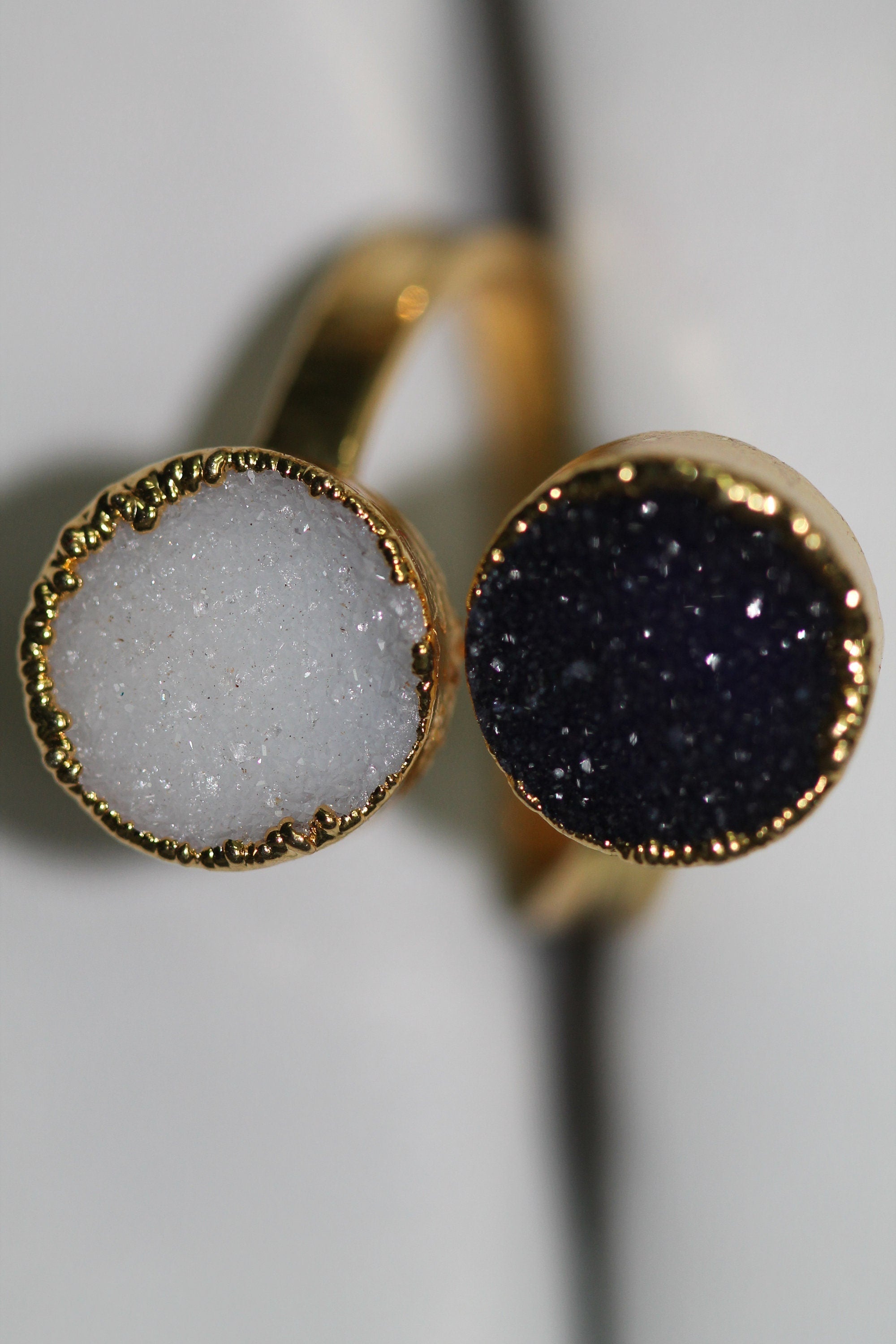 Micron Gold Rings druzy ring, gold ring, natural gemstone ring, gold edged druzy ring, adjustable ring, statement ring - Meena Design