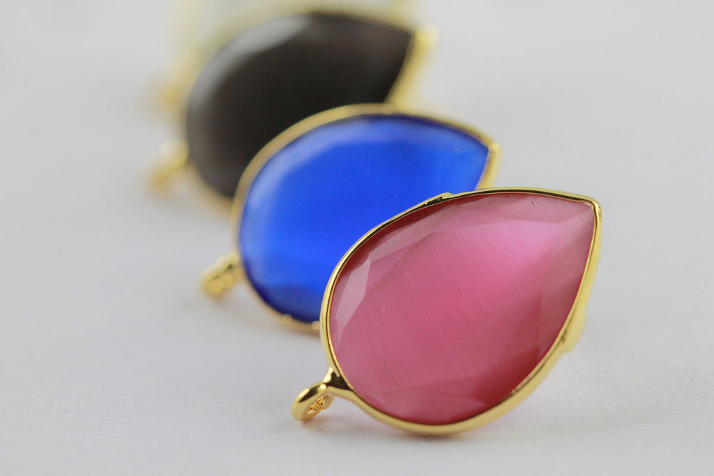 Monalisa Cats Eye Rhine Stone Gold Plated Earpost Bezel - Meena Design