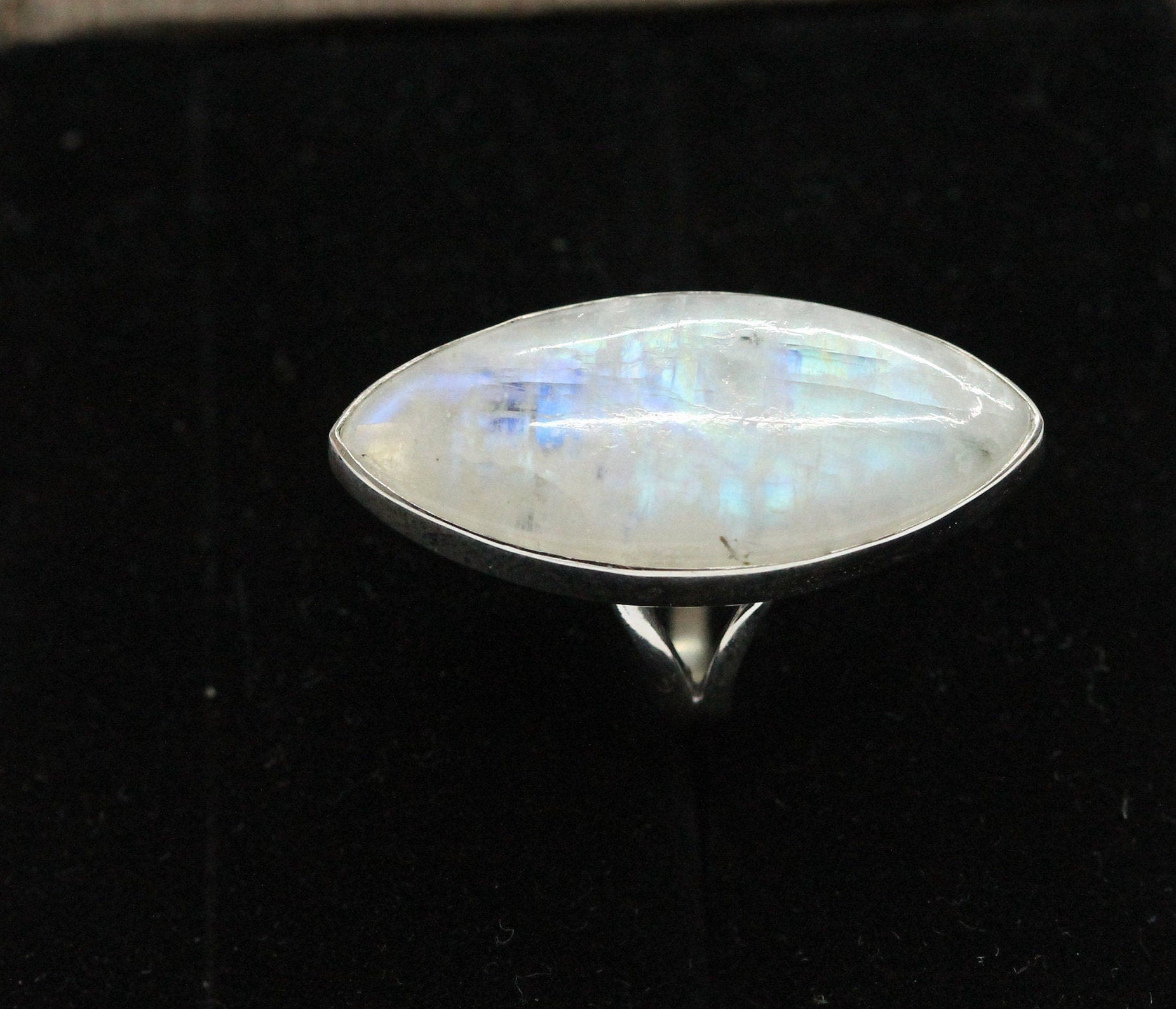 moonstone silver ring, white rainbow, handmade silver jewelry, chakra jewelry, natural gemstones - Meena Design