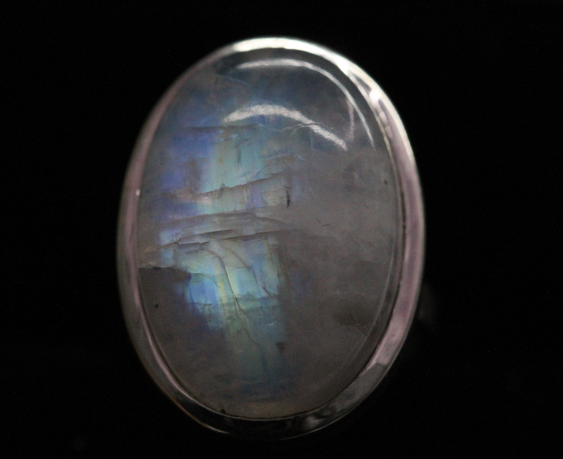 moonstone silver ring, white rainbow, handmade silver jewelry, chakra jewelry, natural gemstones - Meena Design