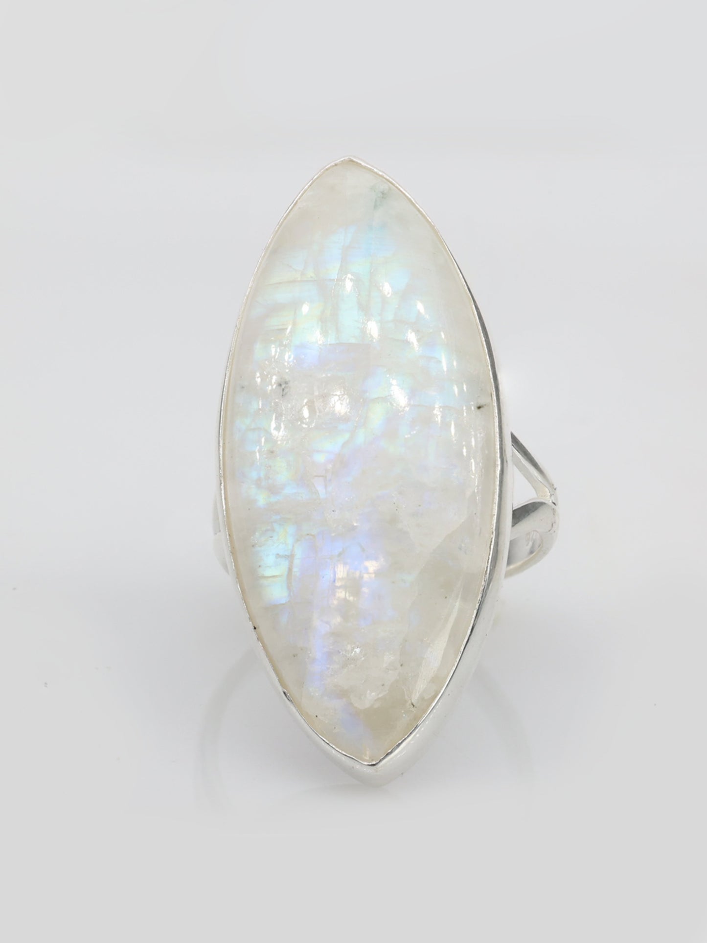 moonstone silver ring, white rainbow, handmade silver jewelry, chakra jewelry, natural gemstones - Meena Design