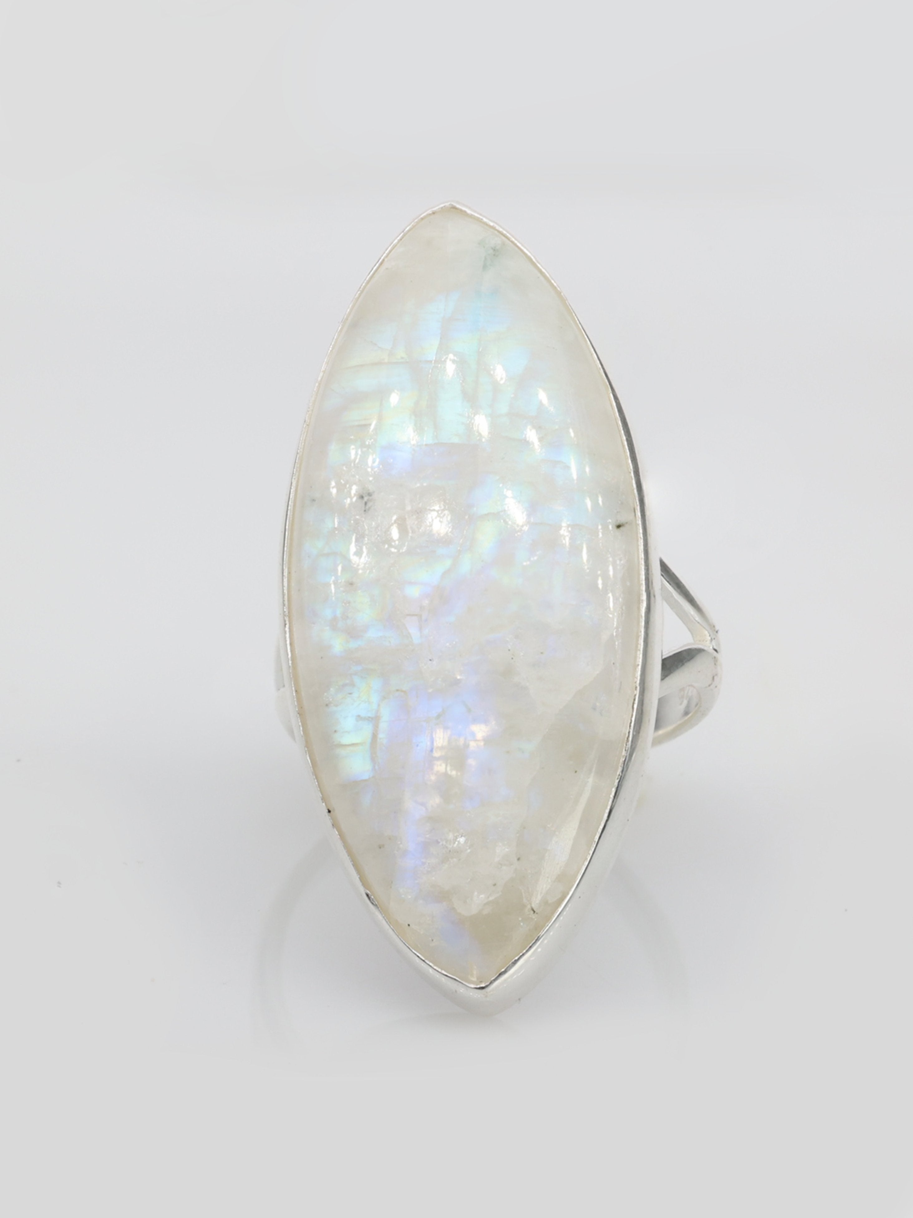 moonstone silver ring, white rainbow, handmade silver jewelry, chakra jewelry, natural gemstones - Meena Design