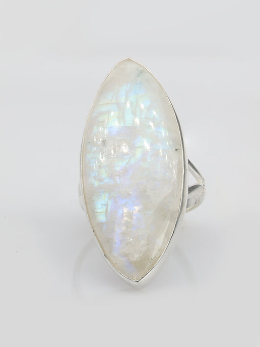 moonstone silver ring, white rainbow, handmade silver jewelry, chakra jewelry, natural gemstones - Meena Design