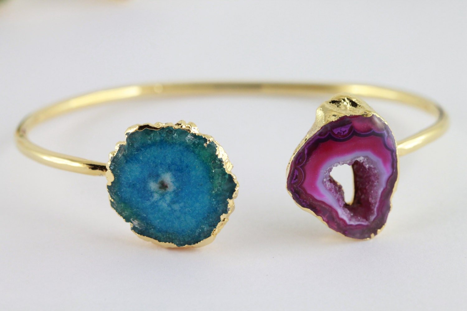 Multi Stone Bracelet Quartz And Agate Geode Slice - Meena Design