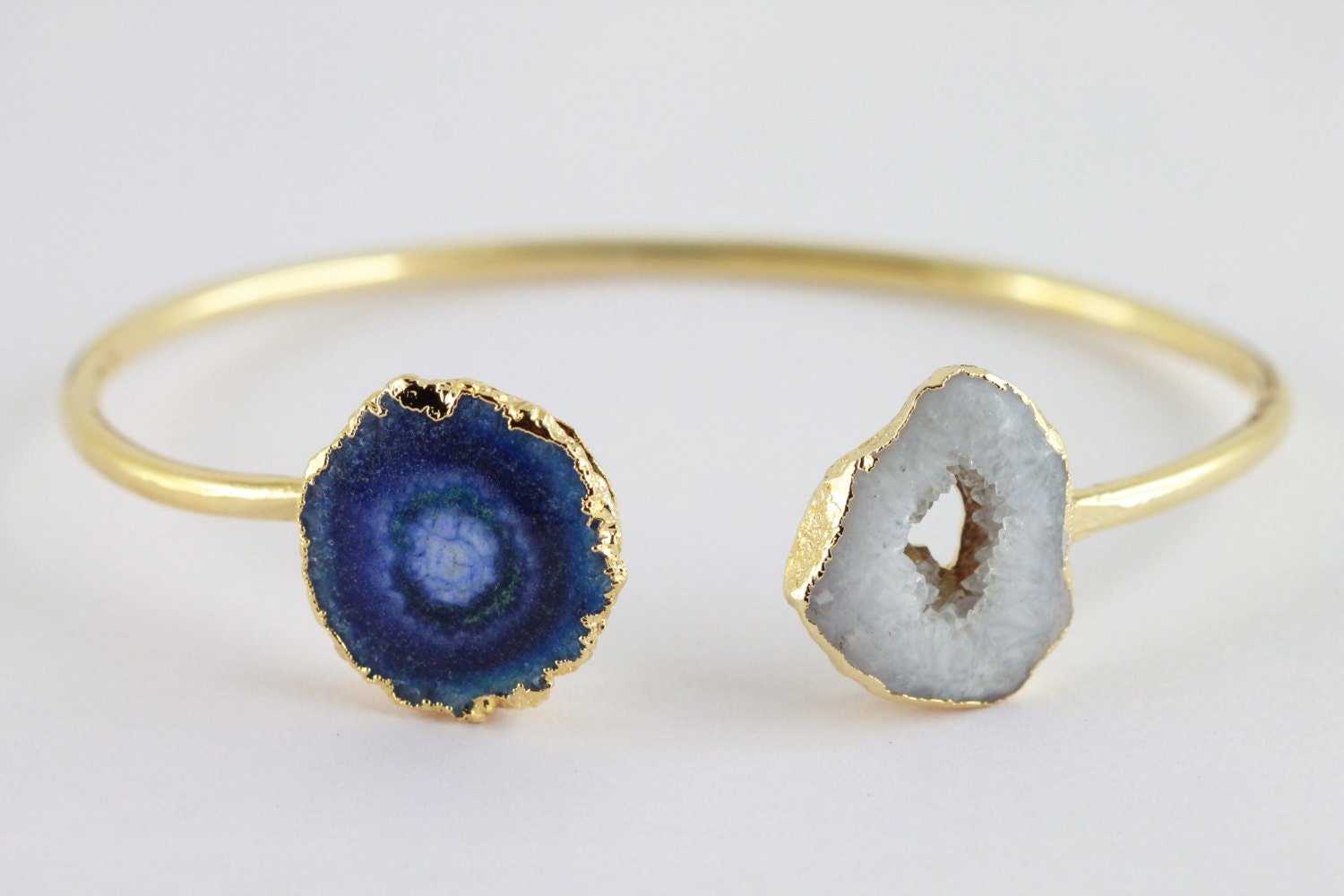 Multi Stone Bracelet Quartz And Agate Geode Slice - Meena Design