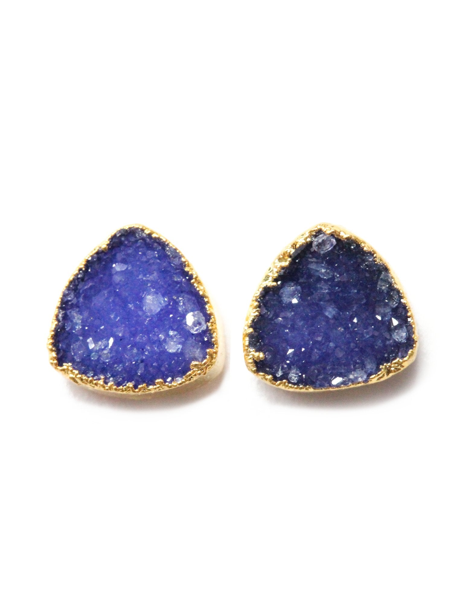 Natural Agate Druzy Trillion Minimalistic Dainty Studs - Meena Design