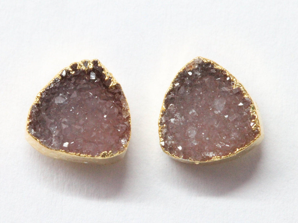 Natural Agate Druzy Trillion Minimalistic Dainty Studs - Meena Design