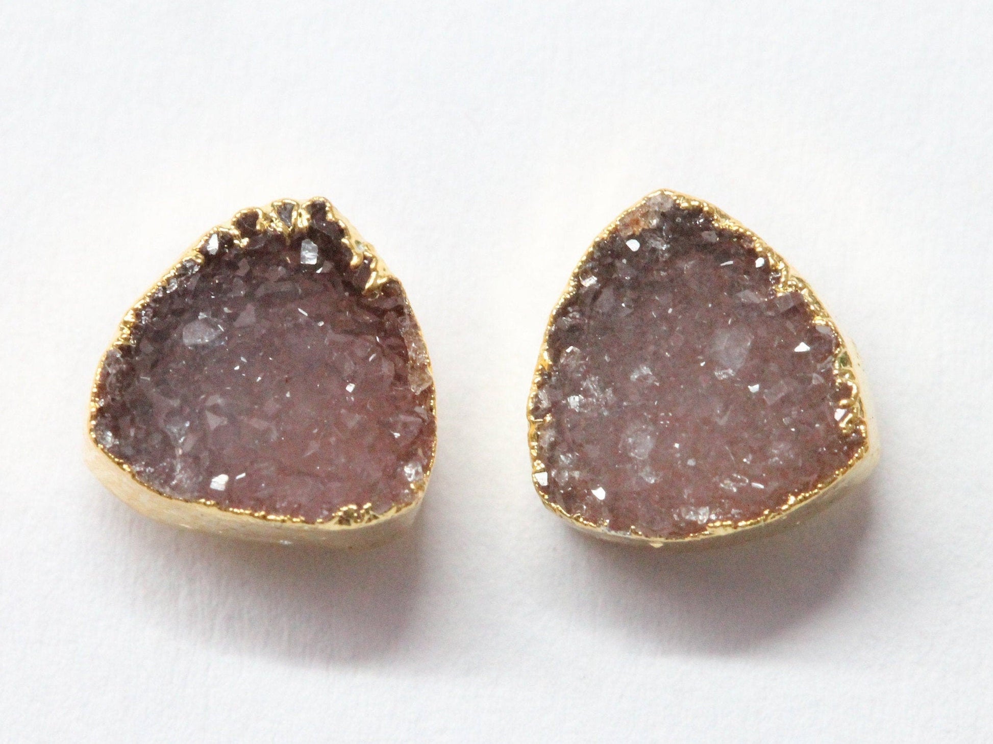 Natural Agate Druzy Trillion Minimalistic Dainty Studs - Meena Design