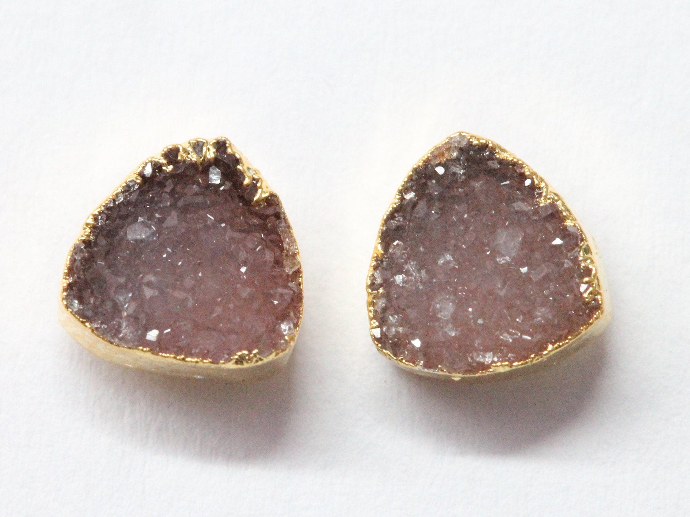 Natural Agate Druzy Trillion Minimalistic Dainty Studs - Meena Design