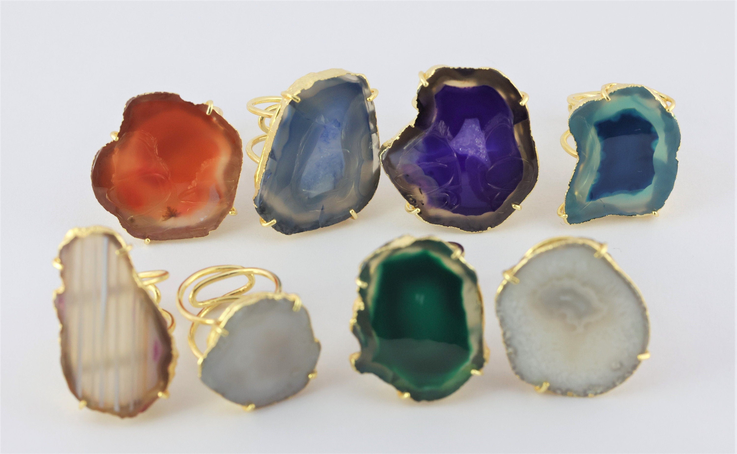 Natural Agate Slice Rings - Meena Design