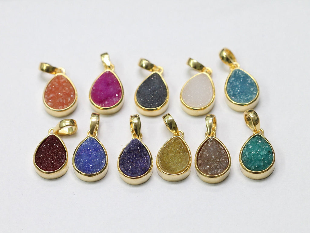 Natural Druzy Pendant, 10 * 14 mm, gold pendant, Druzy, Gemstone Pendant, Druzy Collet Pendant - Meena Design