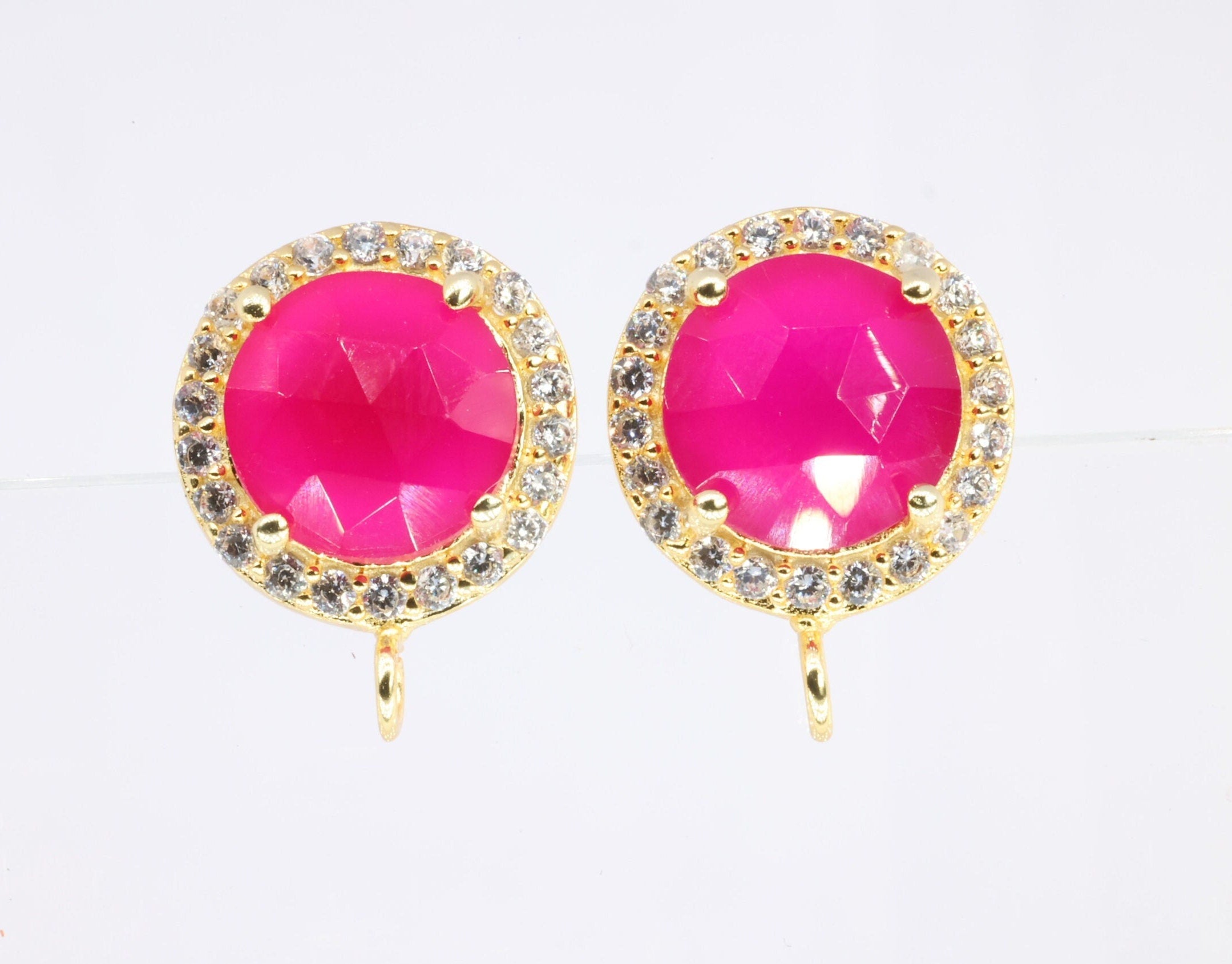 Natural Gemstone Studs Micro Pave - Meena Design