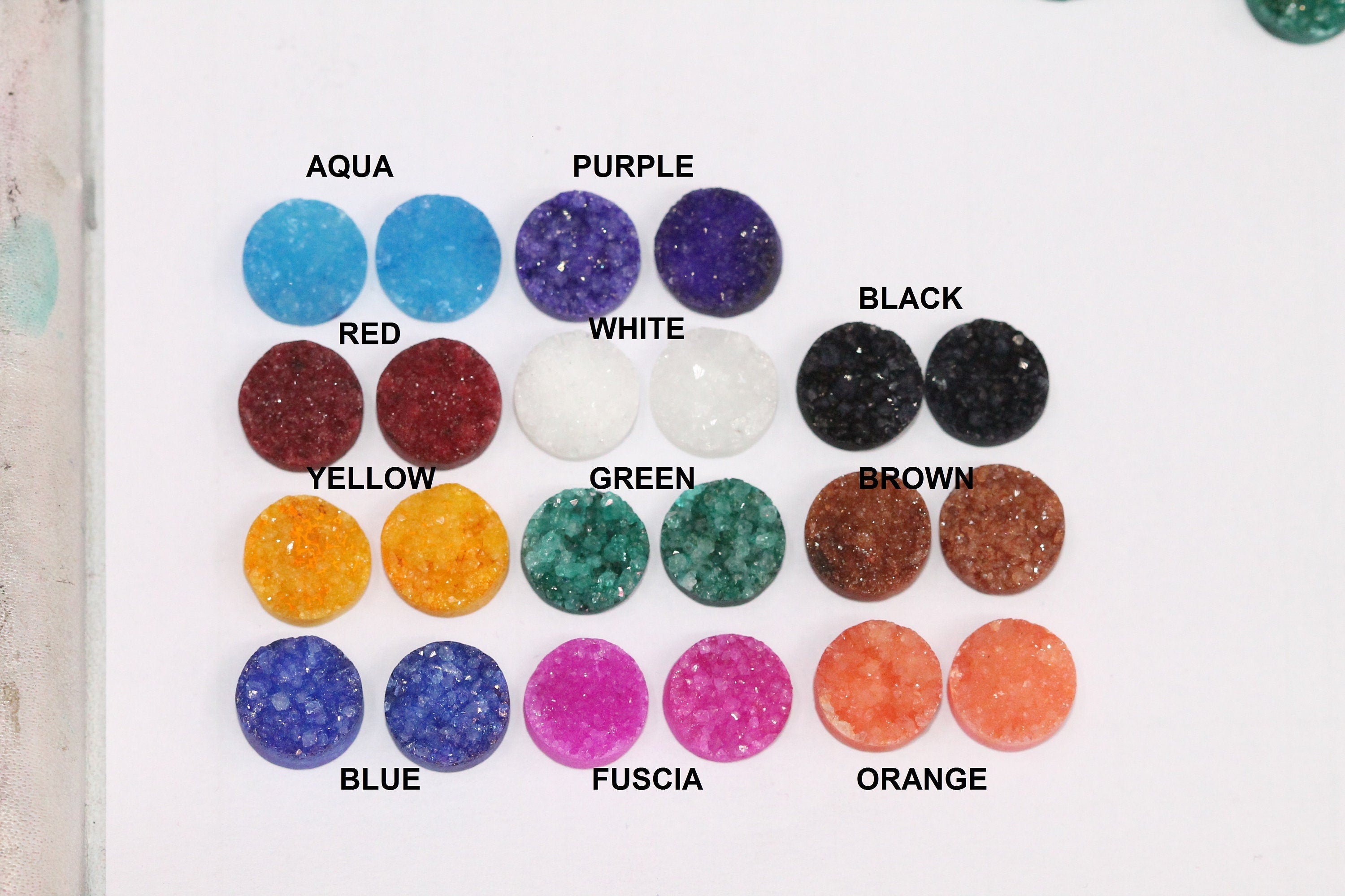 Natural Quartz Druzy GemStone 12 mm Circle Cabochon Pairs - Meena Design