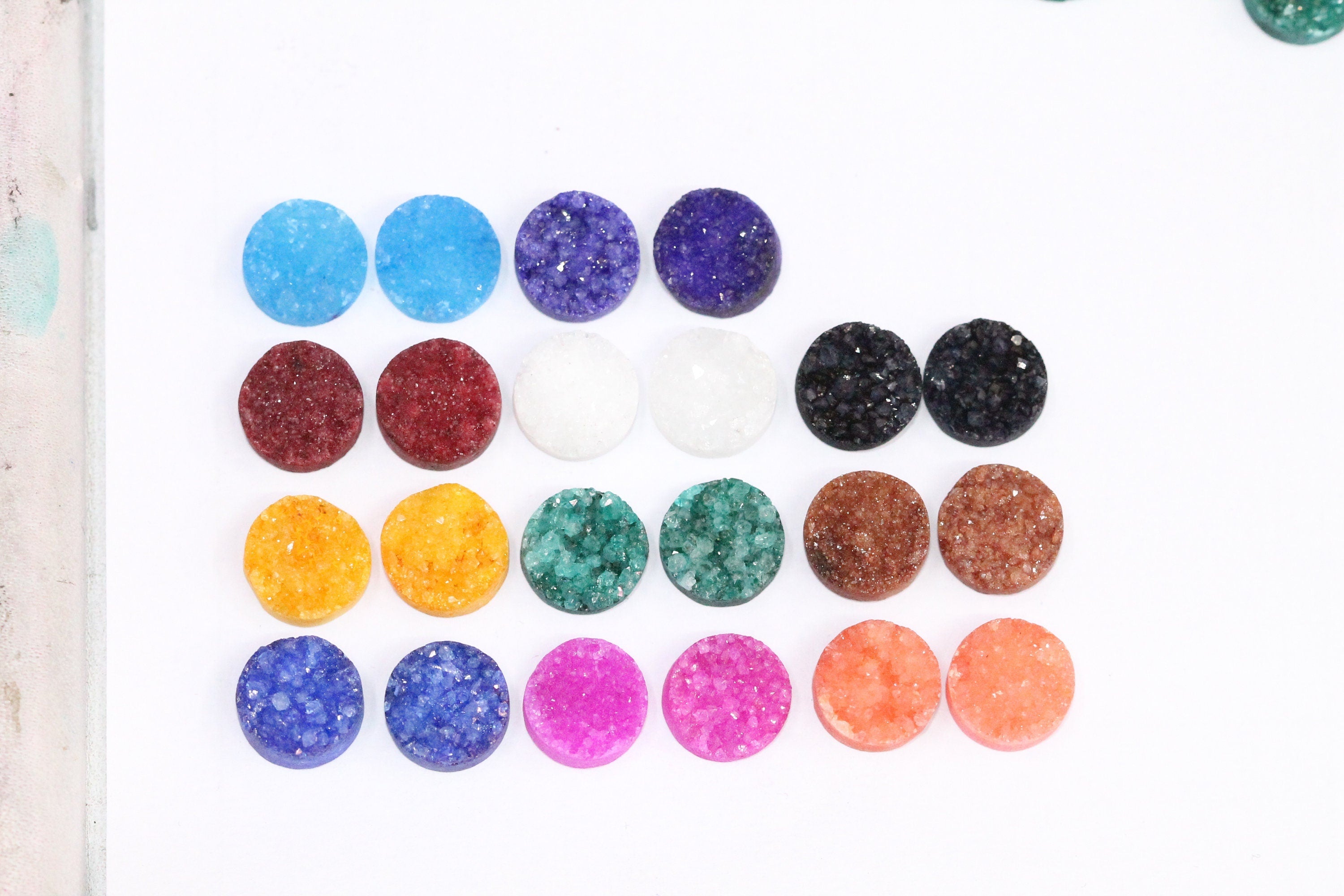 Natural Quartz Druzy GemStone 12 mm Circle Cabochon Pairs - Meena Design