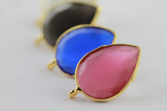 Onyx Gemstone Half Bezel Ear Post Electro Plated Earpost 15 * 20 Pear - Meena Design