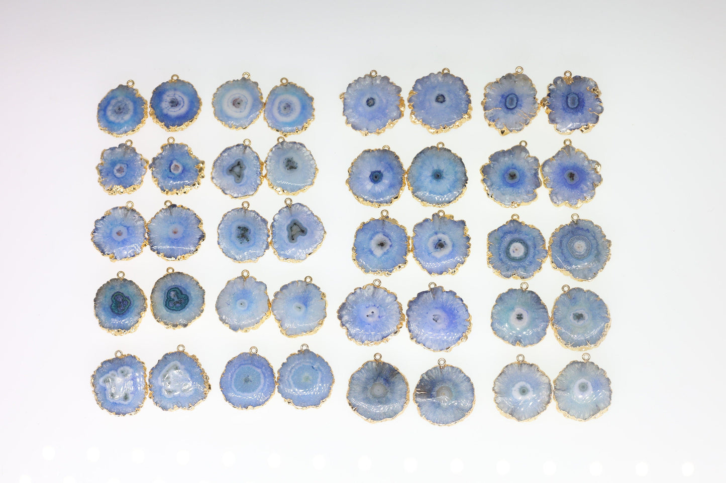 Pairs Blue Solar Quartz Gemstones For Earring 1 Bail Gold edged 20 - 30 mm 2 Side Hand Polished - Meena Design