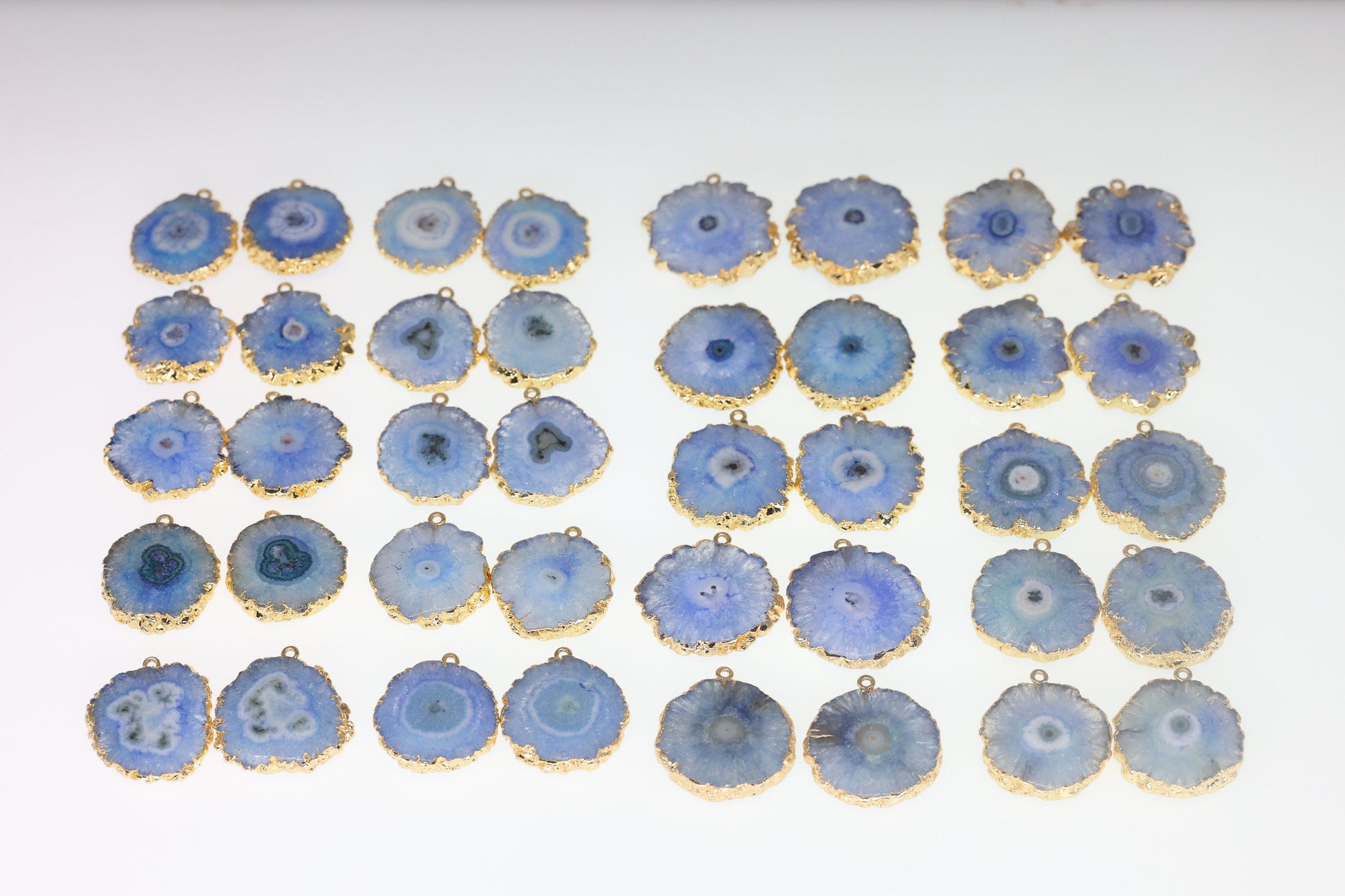 Pairs Blue Solar Quartz Gemstones For Earring 1 Bail Gold edged 20 - 30 mm 2 Side Hand Polished - Meena Design