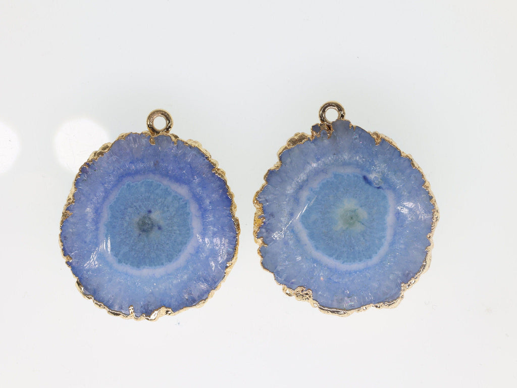 Pairs Blue Solar Quartz Gemstones For Earring 1 Bail Gold edged 20 - 30 mm 2 Side Hand Polished - Meena Design