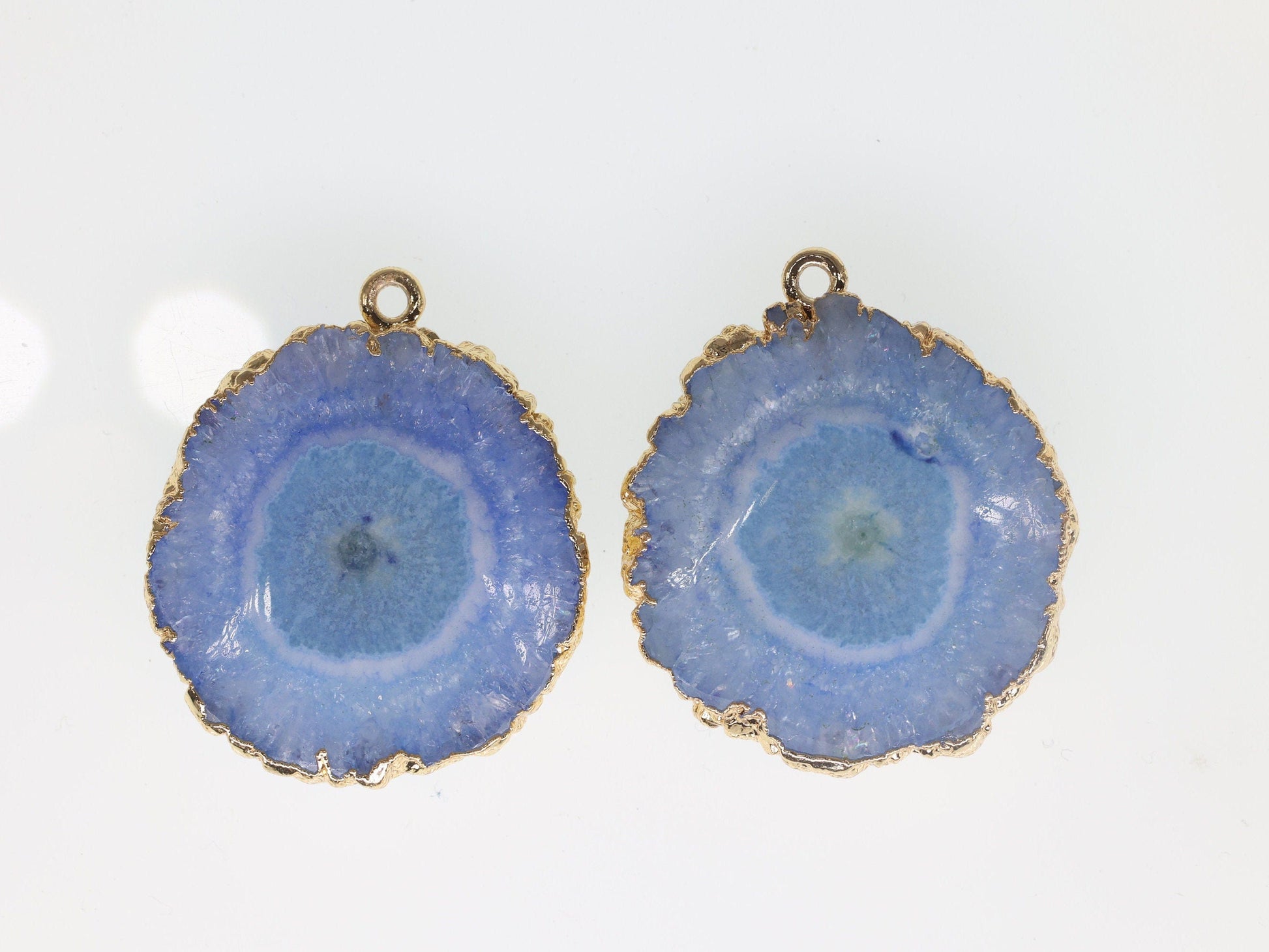 Pairs Blue Solar Quartz Gemstones For Earring 1 Bail Gold edged 20 - 30 mm 2 Side Hand Polished - Meena Design